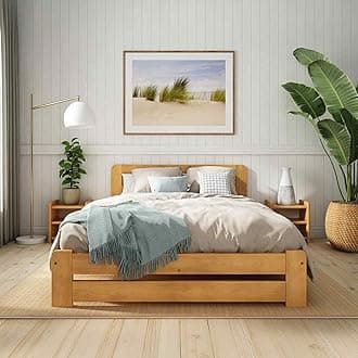 King Size Bed Frame – Solid Pine Wooden Bed Frame for Adults, F1 Easy Assemble Bed with Sturdy Slats & Extra Four Supportive Legs, Comfortable Bedroom Furniture | 5ft (Alder)