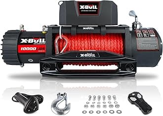 X-BULL Winch 10000 lb. Load Capacity Electric Winch Kit 12V Synthetic Rope,Waterproof Electric Winch with Hawse Fairlead, with Wireless Handheld Remote and Corded Control Recovery