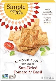 Almond Flour Crackers, Sundried Tomato & Basil - Gluten Free, Vegan, Healthy Snacks, Plant Based, 4.25 Ounce (Pack of 1)