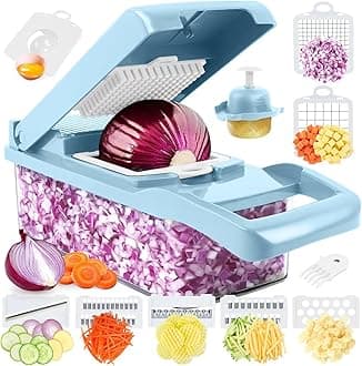 MAIPORVegetable Chopper Pro, Multifunctional 13 in 1 Food Chopper, Kitchen Vegetable Slicer Dicer Cutter With 8 Blades for Onion Carrot and Garlic With Container (Blue)…