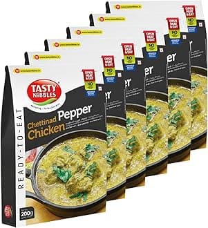 Tasty Nibbles Ready to Eat Chettinad Pepper Chicken 200g[Pack of 6]|Open Heat & Eat | No Food Additives Added | Japanese Retort Technology