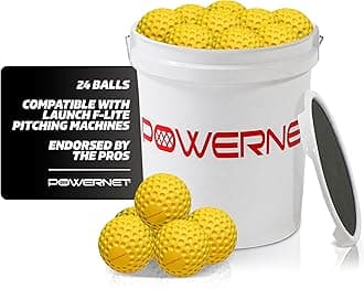 PowerNet Launch F-lite Ultra Light Dimpled Practice Balls Coaching Bucket Bundle for Pitching Machine, Baseball Softball