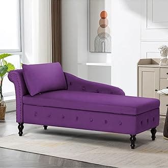 Velvet Chaise Lounge with Left Armrest & Storage Space,Button Tufted Lounge Chair w/Lumbar Pillow,Modern Upholstered Lounge Chair for Bedroom, Living Room and Office,Purpel