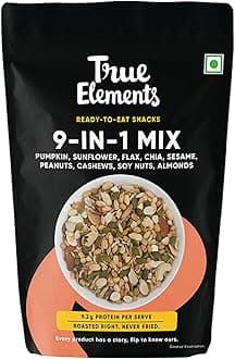 True Elements 9 in 1 Snack Mix 125g - (Mix of Pumpkin, Watermelon, Flax, Chia, Sunflower, Peanuts, Soynuts, Almonds, Cashew Nuts) Healthy Snack