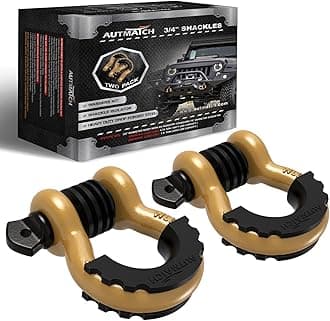 AUTMATCH D Ring Shackle 3/4" Shackles (2 Pack) 41,887Ibs Break Strength with 7/8" Screw Pin and Shackle Isolator Washers Kit for Tow Strap Winch Off Road Vehicle Recovery Gold & Black