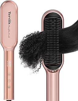 Hair Straightener Brush Rose Gold - Ionic Anti-Frizz Hair Straightening Comb with MCH Heater, 13 Heat Settings, Fast Heating 20S, Dual Voltage, for Smooth & Shiny Hair