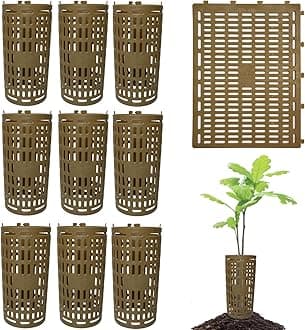 10 Pack Tree Wraps to Protect Bark Brown, Plant Cages Garden Fence Animal Barrier Tree Tubes for Seedlings, Extendable Mesh Tree Trunk Covers Shrub Protectors from Trimmers, Mowers & Sun Scald