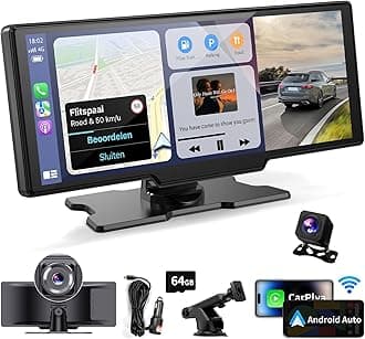 kuayvan Wireless Portable Carplay Screen for Car - 10.26Inch Carplay & Android Auto Car Touch Stereo, with 4K Dash Cam, Backup Camera,Bluetooth,GPS Navigation