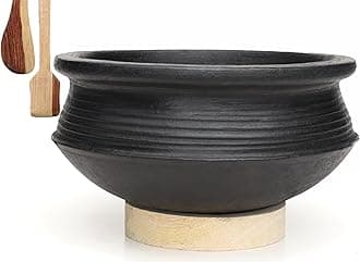 Craftsman India Online Craftsman Deep Burned Clay Biryani Handi/Earthen/Mud/Mitti Pot for Cooking and Serving 1 Liter, Uncoated, Black