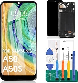OLED For Samsung A50S Screen Replacement for Samsung Galaxy A50 LCD Display A505F/DS A505G/DS SM-A505 A505FDS Touch A505 A507 Screen SM-A507F, SM-A507FN, SM-A5070 Digitizer Assembly (Black+ Frame)