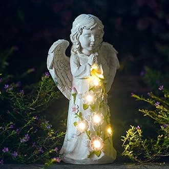 Angel Outdoor Garden Decor Statues – Solar Outdoor Sculptures Clearance for Outside Yard Art Patio Balcony Front Lawn Ornaments Gifts for Mom Grandma Women