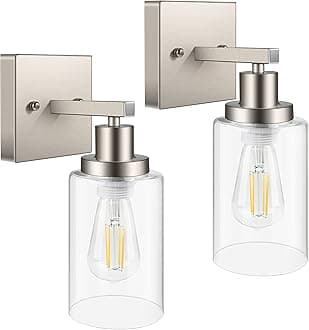 Ascher 1-Light Wall Sconces Set of Two, Vintage Vanity Light Wall lamp with Clear Glass Shade for Mirror Bedroom Hallway, Matt Nickel, E26 Base (Bulbs Not Included)