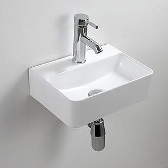 White Ceramic Vessel Sink Rectangle Compact Bathroom Sink Wall Mounted for Small Cloakroom Bathroom 365 x 250 x 105mm(Style1)
