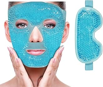 ZNÖCUETÖD Cooling Ice Face Eye Mask for Reducing Puffiness, Bags Under Eyes,Sinus,Redness,Pain Relief,Dark Circles, Migraine,Hot/Cold Pack with Soft Plush Backing (Blue(1* Eye Mask+1*Face Mask))