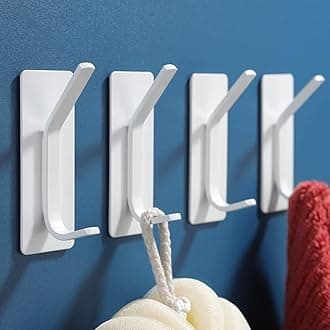 YIGII Towel Hooks/Self-Adhesive Hooks - Heavy Duty Wall Hooks Stainless Steel Coat/Rock Towel Hooks for Bathroom and Bedroom, White 4 Pack