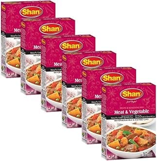 Shan Meat & Vegetable Recipe and Seasoning Mix 3.52 oz (100g) - Spice Powder for Medium Meat and Vegetable Curry - Suitable for Vegetarians - Airtight Bag in a Box (Pack of 6)