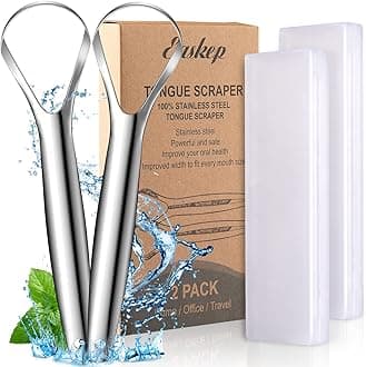 Tongue Scraper (2 Pack), Wide-head Tongue Cleaner with Nice Carrying Box, Easkep 100% Stainless Steel Tongue Scrapers Cleaners, for Men, Women, Adults, Kids�ŒSilver