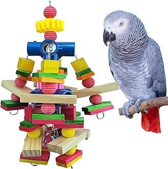 Wooden Block Parrot Toys, Medium-Sized Bird Toys for African Grey Parrots, Cockatoos, Small Macaws, Amazon Parrots and Other Birds.