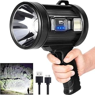 MIXILIN Rechargeable Spotlight, 2,000,000 Lumens Handheld Hunting Flashlight Led Spot Light with Cob Light and Solar Panels, Lightweight and Super Bright Spotlight for Hunting Boating Camping