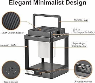 LETRY Solar Outdoor Table Lamp: Outdoor Lanterns for Patio Waterproof,Portable Rechargeable Solar Lamp