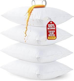Utopia Bedding Waterproof Zippered Pillow Encasement - Polyester Knitted Jersey - 20 x 28 Inches - Bed Bug Proof (Pack of 4, Queen/Standard, White)