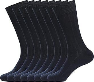 WANDER Mens Dress Socks Double Needle Rib Cotton Solid Premium Socks Lightweight Classic Business Socks 6/8 Pairs 7-12/13-15