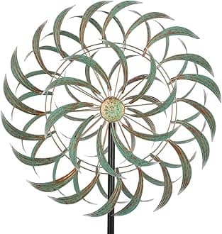 Viveta Large Outdoor Wind Spinner,21 * 85 inches Metal Wind Sculpture with 4 Sturdy Stakes,Green Double Wind Spinners,Decorative Windmill for Yard and Garden