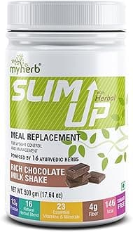 MYHERB Slim Up Meal Replacement Shake With 16 Natural Herbal Blend (Ayurvedic Formula) For Weight Control&Management-13.5g Protein-23 Vitamins For Men&Women (Chocolate Milk Shake, 500 gm)