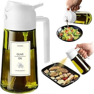 TrendPlain - Original 16oz/470ml Olive Oil Dispenser Bottle for Kitchen Gadgets and Air Fryer Accessories - Olive Oil Sprayer for Cooking w/Stickers - White