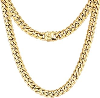 CaptainSteeL Miami Cuban Link Chain Necklace for Men Women 316L Stainless Steel Gold Plated 12mm Wide 18" 20" 22" 24" Thick Chain for Men Hip Hop Jewelry Gift Box