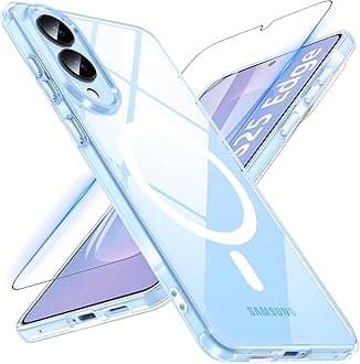 OWKEY for Samsung Galaxy S25 Edge Case 6.7'', Magnetic S25 Edge Case for Magsafe with Tempered Glass Screen, [Shockproof Military] Transparent Back Slim Bumper Cover Phone Case Galaxy s25 Edge, Clear