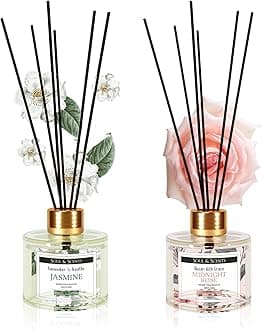 Jasmine and Midnight Rose Reed Diffuser Set - 120ml with Free 6 Fiber Reed Sticks Each| Toxin Free & Stress Relief|Long Lasting|Room Freshener for Home, Bedroom & Office| Combo Pack of 2