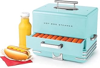 Nostalgia Extra Large Retro Classic Style Steamer Warmer, 20 Hot Dog and 6 Bun Capacity, Steam Bratwursts, Sausages, Vegetables, Fish, Dumplings, Aqua