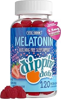 Dippin Dots - Melatonin Gummies for Kids & Adults (60 Days Supply) Strawberry Sunset Creme Flavor | 2.5mg Per Kids Melatonin Supplement for Faster, Longer Sleep | Gummies for Children (120 Count)