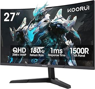 - 27 Inch Curved Gaming Monitor QHD (2560 x 1440) 180Hz, 1ms 1500R Display, Adaptive Sync, 90% DCI-P3, HDMI 2.0 & DisplayPort 1.4, VESA, Tilt, Eye Care, 27E6QCA