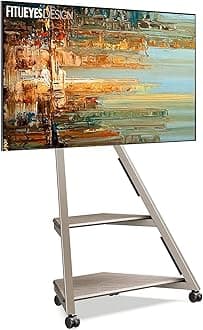 – FITUEYES Design Mobile TV Stand with Wheels for 32 37 43 55 65 Inch TV, Modern TV Cart with Wooden Shelf, Swivel and Height Adjustable Corner TV Stand, Eiffel Series