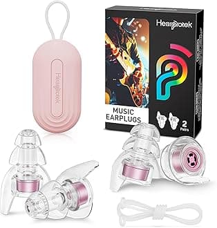 Concert Ear Plugs, 2 Pairs Reusable high Fidelity Musician Ear Plugs for Concerts Loud Music-Noise Reduction Ear Protection earplugs for Rave, Festival, Music, Tinnitus Relief 23dB (Rose Gold)
