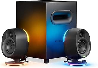 New SteelSeries Arena 7 Illuminated 2.1 Gaming Speakers – 2-Way Speaker Design – Powerful Bass, Subwoofer – Reactive RGB Lighting – USB, Aux, Optical, Wired – Bluetooth – PC, Playstation, Mobile, Mac