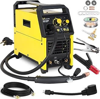 Weldpro 155A MIG Welder, 4 in 1 Welding Machine，Flux Core MIG/Gas MIG/Aluminum Spool Gun/MMA/Stick Welder, 110V/220V Welder Machine with Synergy, IGBT Inverter Portable Welder Equipment for Beginner