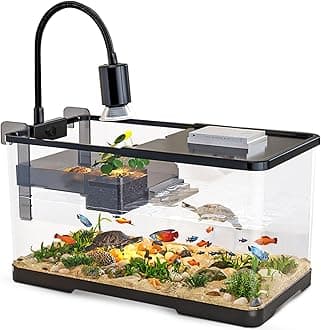 (Tank + Light + Filter + Filter Balls) Turtle Tank Kit, Turtle Tank Starter Kit,Bottom Drainage, Multi-Function Areas for Turtles, Crabs,Fishes, Amphibians,Reptiles. (21.65 x 12.28 x 12.28 Inch) New