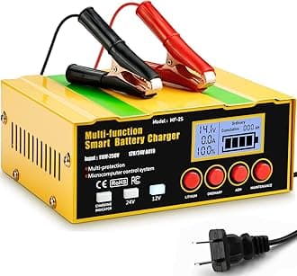 12-Amp Smart Battery Charger,Lithium,Lead-Acid(AGM/Gel/SLA) Pulse Repair Car Battery Charger,Trickle Charger,Maintainer/Deep Cycle Charger,12V/10A | 24V/7.5A for Automotive,Boat,Motorcycle,Lawn Mower