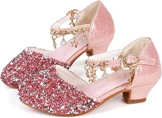 Little Kids Girls Dress Pumps Glitter Sequins Princess Low Heels Princess Dress Shoes Party Dance Shoes Rhinestone Sandals
