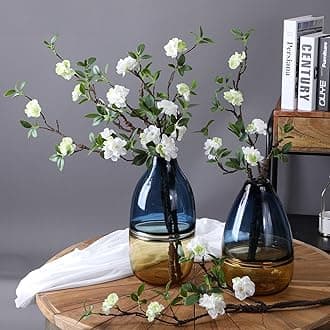 Artificial Flowers, 2pcs Fake Cherry Blossom Branches 31 Inch Long Stem Silk Flowers for DIY Vase Home Hotel Office Wedding Party Garden Decor (White)