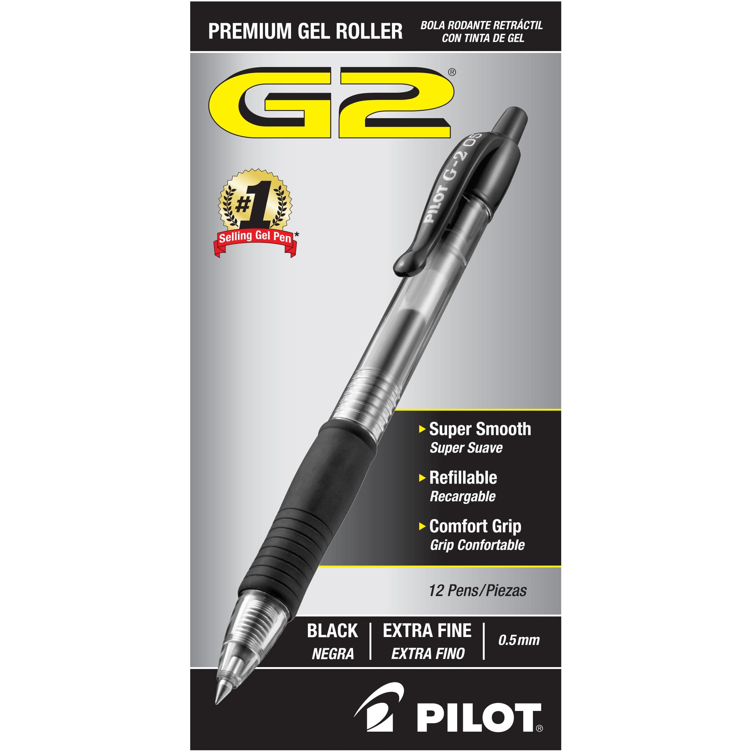 G2 Premium Gel Roller Pens, Extra Fine Point 0.5 mm, Gel Pens Black Ink, Pack of 12 - Ideal for School, Journaling & Office Writing
