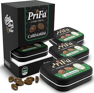 PriFa Coffee Tablets, Cardamom Pocket - Unsweetened Real Absorbable Lozenge Candy - Natural Sugar Free Instant Energy Pouches, Caffeine Mints for Keto (Cardamom, 4 Packs)