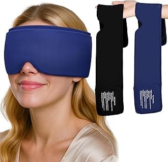 FACEMOON Ice Cold Packs for Eye Compress: Cooling Relief for Puffy Eyes Headache Migraines Stye Dry Eyes Therapy - Large Gel for Long Lasting Comfort Reusable Flexible, 2 pcs for Family Blue Black