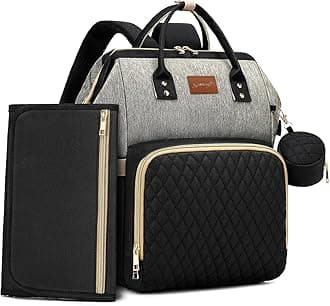 Diaper Bag Backpack with Changing Pad, Pacifier Case, Baby Bag for Boy Girl Toddler - Large, Stylish, Waterproof Travel Quilted Diaper Bag for Mom - Baby Shower - Black Grey