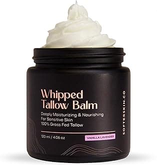 Beef Tallow for Skin (Vanilla Lavender 4 oz) - Whipped Tallow Balm for Face and Body - Natural Moisturizer for Sensitive Dry Skin - Handmade Body Butter - 100% Grass-Fed - Gentle Skincare