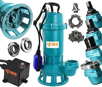 Submersible Dirty Water Pump Grinder Sewage Deep Well Septic Flood Sewage Sump (1500W Pump + 20m Blue Hose)