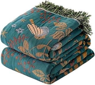Boho Throw Blanket for Bed 100% Cotton Ultra Soft Rustic Quilt Summer Blanket Bird Floral Printed Farmhouse Decor Large Bed Blankets,80"×90" All Season Rustic Throw for Sofa Couch Chair